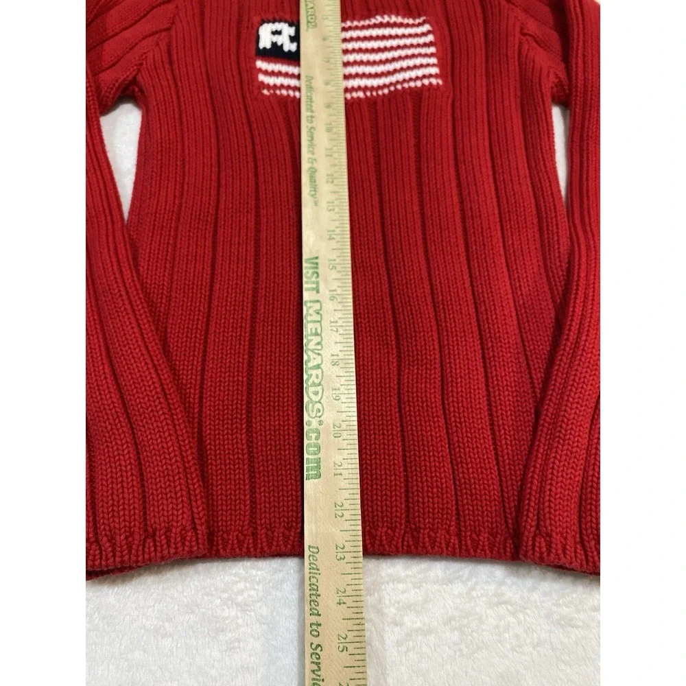 VTG Polo Jeans Co Ralph Lauren Knit Cable Red American Flag Sweater Women L - Picture 5 of 7